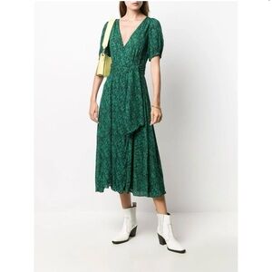Ba&sh XS Noemie Vert Green Floral Wrap Midi Dress